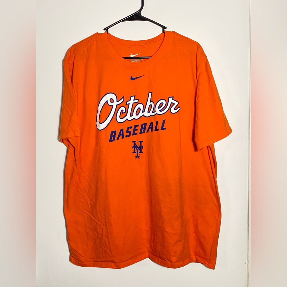 New York Mets Shirt Adult XXL Orange Nike Center Swoosh October Baseball Mens